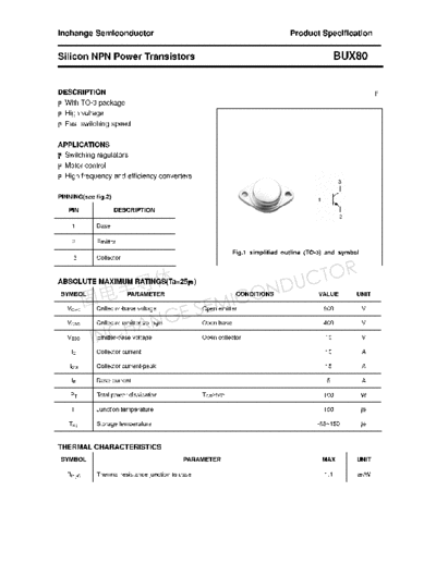 Inchange Semiconductor bux80  . Electronic Components Datasheets Active components Transistors Inchange Semiconductor bux80.pdf