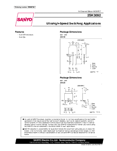 Sanyo 2sk3092  . Electronic Components Datasheets Active components Transistors Sanyo 2sk3092.pdf