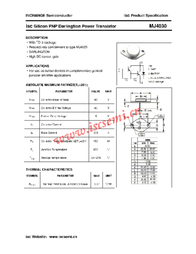 Inchange Semiconductor mj4030  . Electronic Components Datasheets Active components Transistors Inchange Semiconductor mj4030.pdf