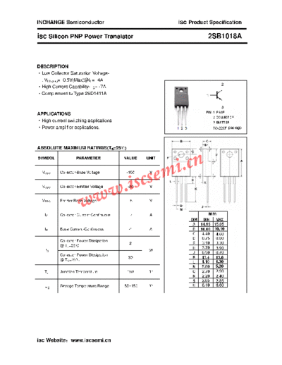 Inchange Semiconductor 2sb1018a  . Electronic Components Datasheets Active components Transistors Inchange Semiconductor 2sb1018a.pdf