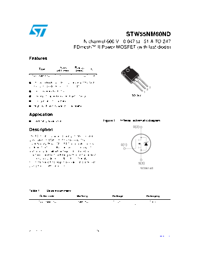 ST stw55nm60nd  . Electronic Components Datasheets Active components Transistors ST stw55nm60nd.pdf