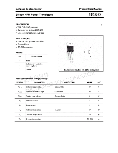 Inchange Semiconductor 2sd2023  . Electronic Components Datasheets Active components Transistors Inchange Semiconductor 2sd2023.pdf