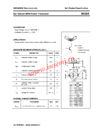 Inchange Semiconductor bu204  . Electronic Components Datasheets Active components Transistors Inchange Semiconductor bu204.pdf