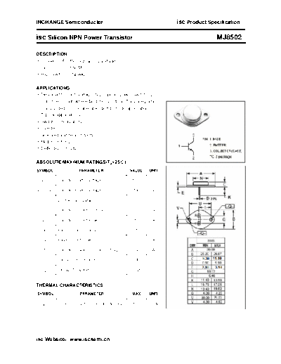 Inchange Semiconductor mj8502  . Electronic Components Datasheets Active components Transistors Inchange Semiconductor mj8502.pdf
