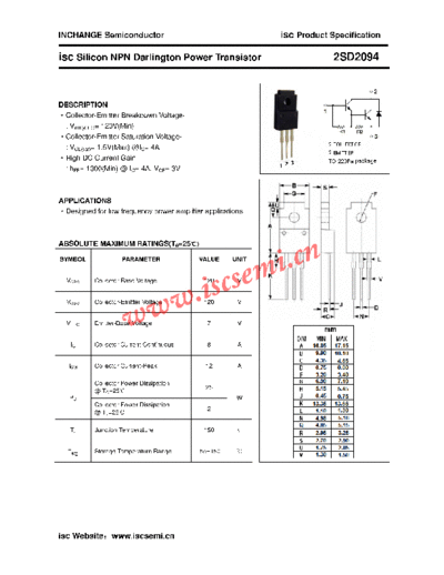Inchange Semiconductor 2sd2094  . Electronic Components Datasheets Active components Transistors Inchange Semiconductor 2sd2094.pdf