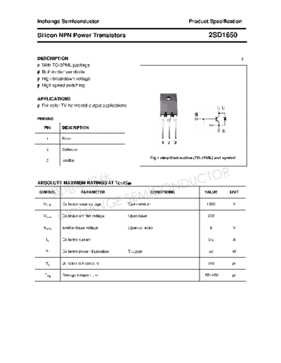 Inchange Semiconductor 2sd1650  . Electronic Components Datasheets Active components Transistors Inchange Semiconductor 2sd1650.pdf