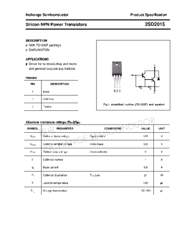 Inchange Semiconductor 2sd2015  . Electronic Components Datasheets Active components Transistors Inchange Semiconductor 2sd2015.pdf