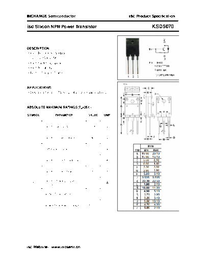 Inchange Semiconductor ksd5070  . Electronic Components Datasheets Active components Transistors Inchange Semiconductor ksd5070.pdf