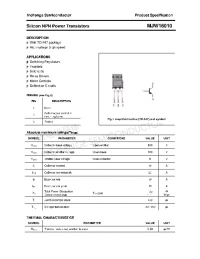 Inchange Semiconductor mjw16010  . Electronic Components Datasheets Active components Transistors Inchange Semiconductor mjw16010.pdf