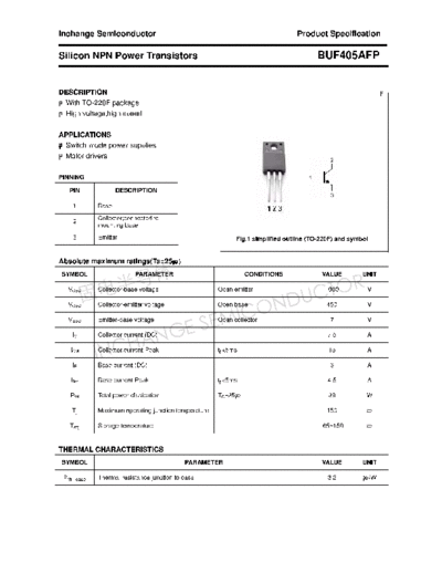 Inchange Semiconductor buf405afp  . Electronic Components Datasheets Active components Transistors Inchange Semiconductor buf405afp.pdf