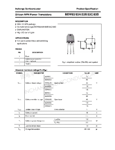 Inchange Semiconductor bdw83 83a 83b 83c 83d  . Electronic Components Datasheets Active components Transistors Inchange Semiconductor bdw83_83a_83b_83c_83d.pdf