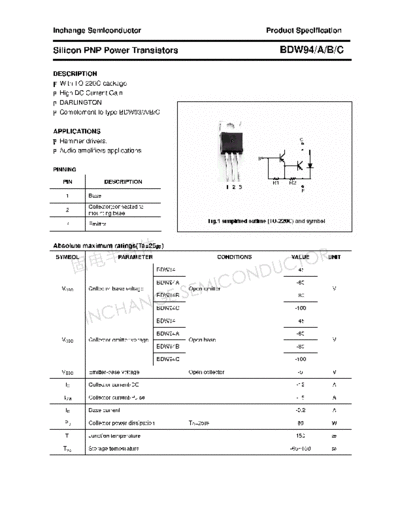 Inchange Semiconductor bdw94 a b c  . Electronic Components Datasheets Active components Transistors Inchange Semiconductor bdw94_a_b_c.pdf