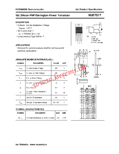 Inchange Semiconductor mje701t  . Electronic Components Datasheets Active components Transistors Inchange Semiconductor mje701t.pdf