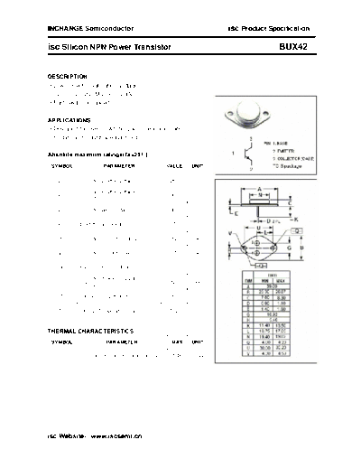 Inchange Semiconductor bux42  . Electronic Components Datasheets Active components Transistors Inchange Semiconductor bux42.pdf