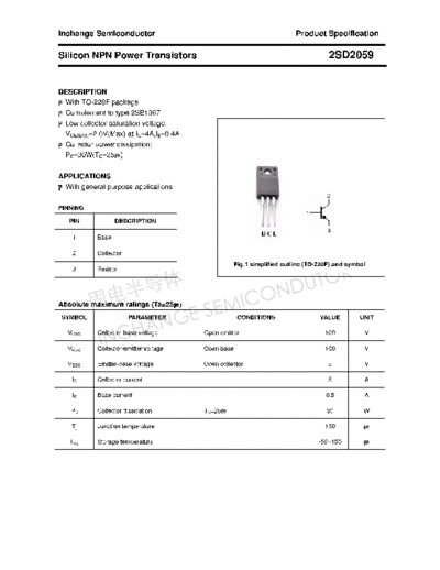 Inchange Semiconductor 2sd2059  . Electronic Components Datasheets Active components Transistors Inchange Semiconductor 2sd2059.pdf