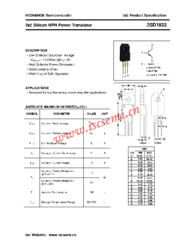 Inchange Semiconductor 2sd1833  . Electronic Components Datasheets Active components Transistors Inchange Semiconductor 2sd1833.pdf
