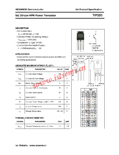 Inchange Semiconductor tip35d  . Electronic Components Datasheets Active components Transistors Inchange Semiconductor tip35d.pdf