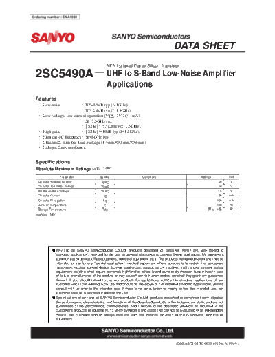 Sanyo 2sc5490a  . Electronic Components Datasheets Active components Transistors Sanyo 2sc5490a.pdf