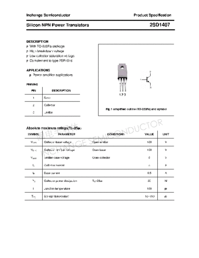 Inchange Semiconductor 2sd1407  . Electronic Components Datasheets Active components Transistors Inchange Semiconductor 2sd1407.pdf
