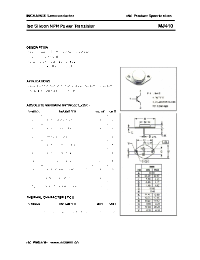 Inchange Semiconductor mj410  . Electronic Components Datasheets Active components Transistors Inchange Semiconductor mj410.pdf