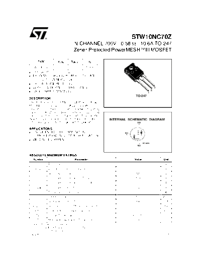 ST stw10nc70z  . Electronic Components Datasheets Active components Transistors ST stw10nc70z.pdf