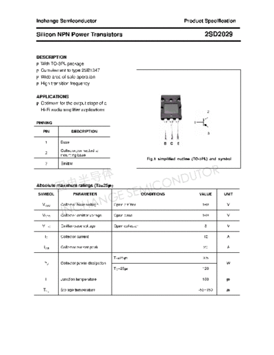 Inchange Semiconductor 2sd2029  . Electronic Components Datasheets Active components Transistors Inchange Semiconductor 2sd2029.pdf