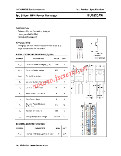 Inchange Semiconductor bu2520aw  . Electronic Components Datasheets Active components Transistors Inchange Semiconductor bu2520aw.pdf
