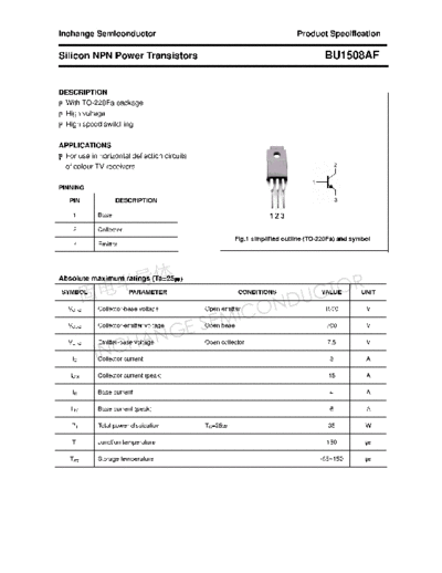 Inchange Semiconductor bu1508af  . Electronic Components Datasheets Active components Transistors Inchange Semiconductor bu1508af.pdf