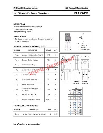 Inchange Semiconductor bu2508aw  . Electronic Components Datasheets Active components Transistors Inchange Semiconductor bu2508aw.pdf