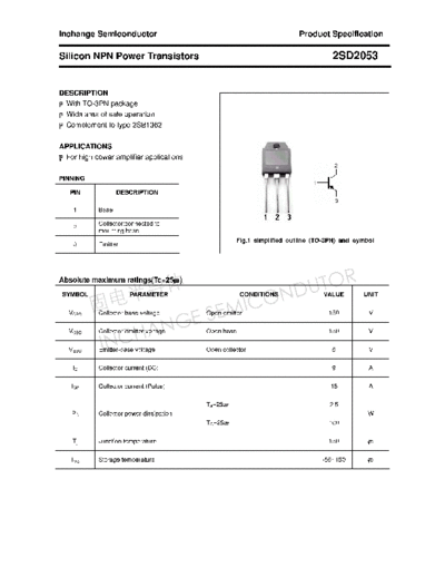 Inchange Semiconductor 2sd2053  . Electronic Components Datasheets Active components Transistors Inchange Semiconductor 2sd2053.pdf