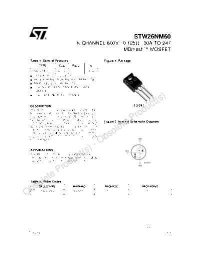 ST stw26nm60  . Electronic Components Datasheets Active components Transistors ST stw26nm60.pdf