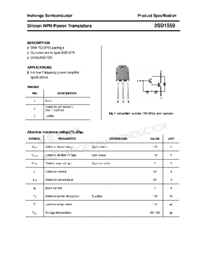 Inchange Semiconductor 2sd1559  . Electronic Components Datasheets Active components Transistors Inchange Semiconductor 2sd1559.pdf