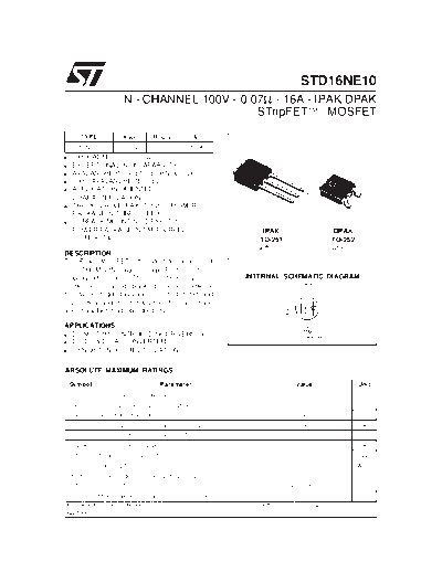 ST d16ne10  . Electronic Components Datasheets Active components Transistors ST std16ne10.pdf