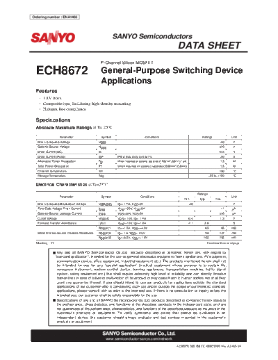 Sanyo ech8672  . Electronic Components Datasheets Active components Transistors Sanyo ech8672.pdf