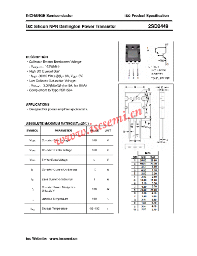Inchange Semiconductor 2sd2449  . Electronic Components Datasheets Active components Transistors Inchange Semiconductor 2sd2449.pdf