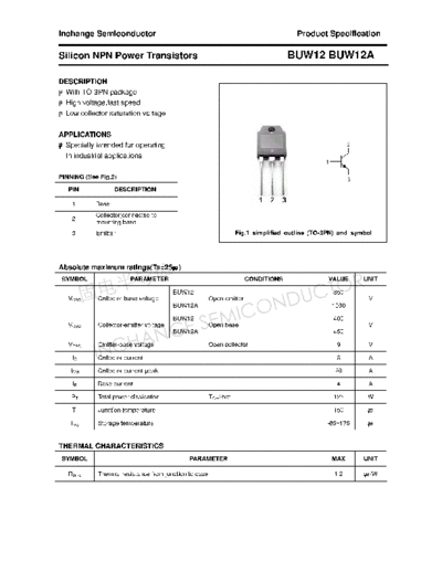 Inchange Semiconductor buw12 buw12a  . Electronic Components Datasheets Active components Transistors Inchange Semiconductor buw12_buw12a.pdf