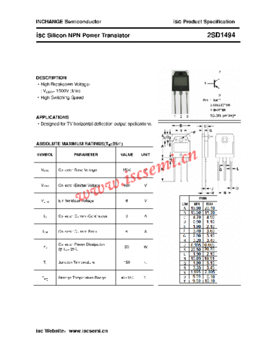 Inchange Semiconductor 2sd1494  . Electronic Components Datasheets Active components Transistors Inchange Semiconductor 2sd1494.pdf