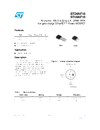 ST std6nf10 stu6nf10  . Electronic Components Datasheets Active components Transistors ST std6nf10_stu6nf10.pdf