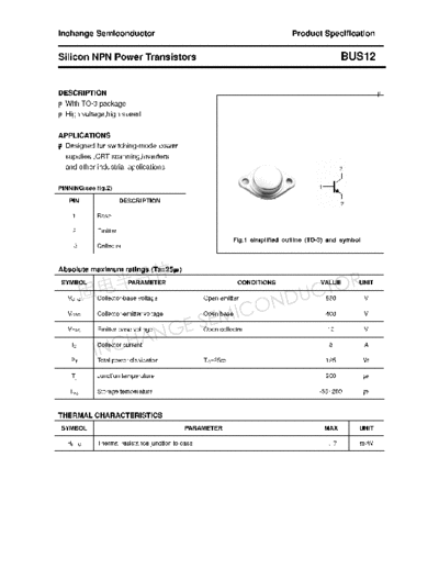 Inchange Semiconductor bus12  . Electronic Components Datasheets Active components Transistors Inchange Semiconductor bus12.pdf