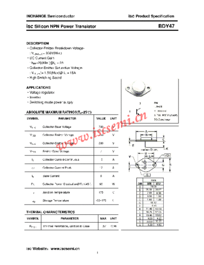 Inchange Semiconductor bdy47  . Electronic Components Datasheets Active components Transistors Inchange Semiconductor bdy47.pdf