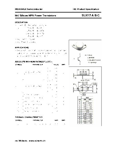 Inchange Semiconductor bux17 a b c  . Electronic Components Datasheets Active components Transistors Inchange Semiconductor bux17_a_b_c.pdf