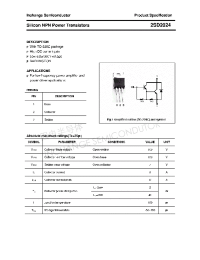 Inchange Semiconductor 2sd2024  . Electronic Components Datasheets Active components Transistors Inchange Semiconductor 2sd2024.pdf