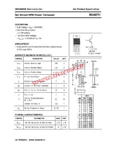 Inchange Semiconductor bu407h  . Electronic Components Datasheets Active components Transistors Inchange Semiconductor bu407h.pdf