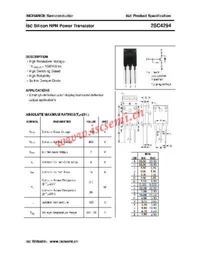 Inchange Semiconductor 2sc4294  . Electronic Components Datasheets Active components Transistors Inchange Semiconductor 2sc4294.pdf