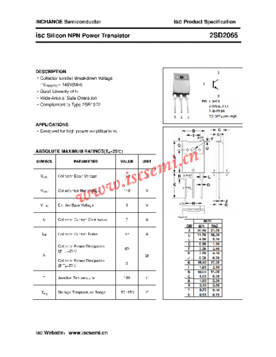 Inchange Semiconductor 2sd2065  . Electronic Components Datasheets Active components Transistors Inchange Semiconductor 2sd2065.pdf