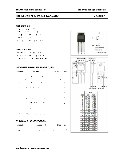 Inchange Semiconductor 2sd847  . Electronic Components Datasheets Active components Transistors Inchange Semiconductor 2sd847.pdf