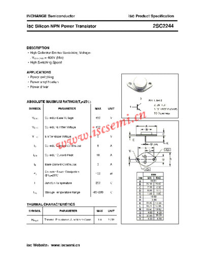 Inchange Semiconductor 2sc2244  . Electronic Components Datasheets Active components Transistors Inchange Semiconductor 2sc2244.pdf