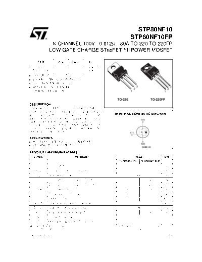 ST stp80nf10(fp)  . Electronic Components Datasheets Active components Transistors ST stp80nf10(fp).pdf