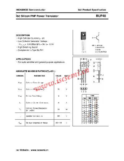 Inchange Semiconductor bup40  . Electronic Components Datasheets Active components Transistors Inchange Semiconductor bup40.pdf