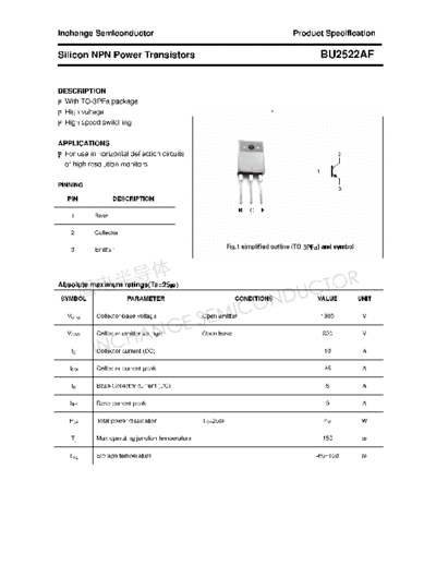 Inchange Semiconductor bu2522af  . Electronic Components Datasheets Active components Transistors Inchange Semiconductor bu2522af.pdf
